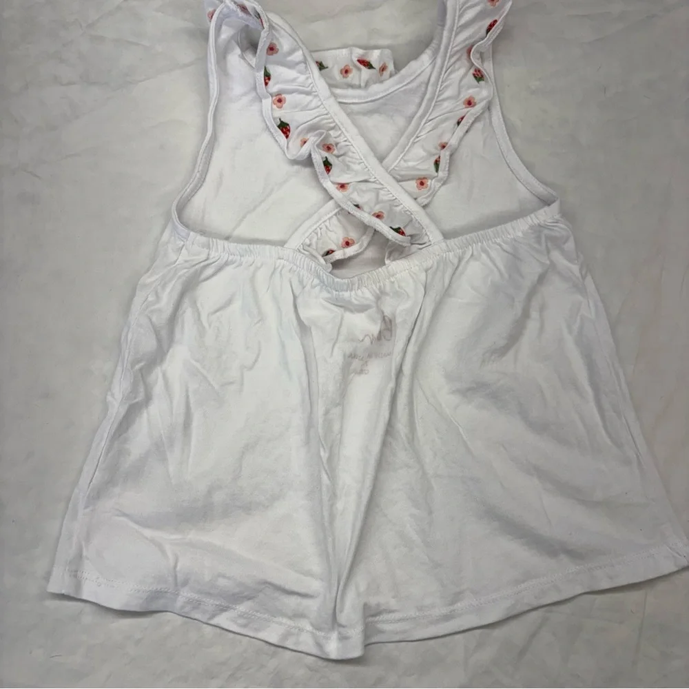 Mini Boden Criss Cross Tank Tee Floral Strawberry Embroidery Size‎ 7-8 VGUC